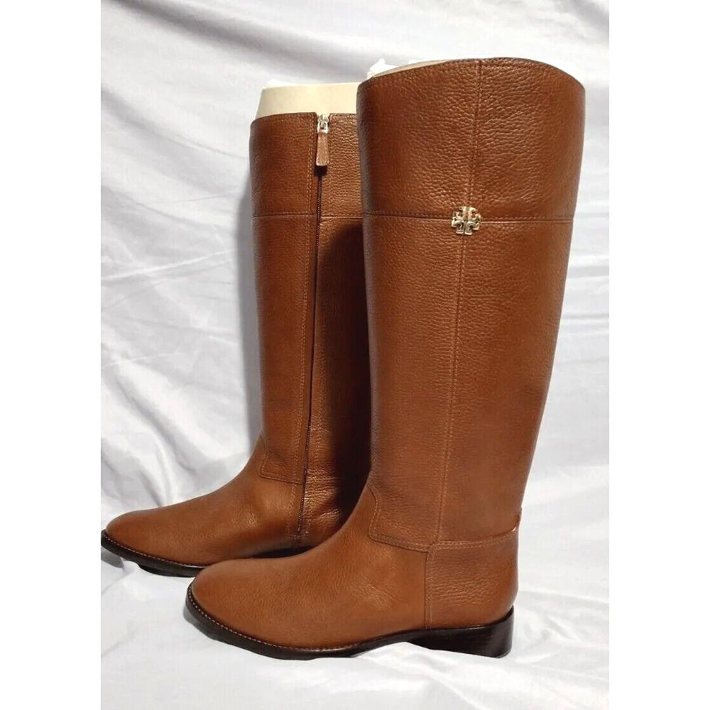 Tory Burch Jolie Riding Boots Pebbled Leather Rustic Brown Size 10.5 NIB